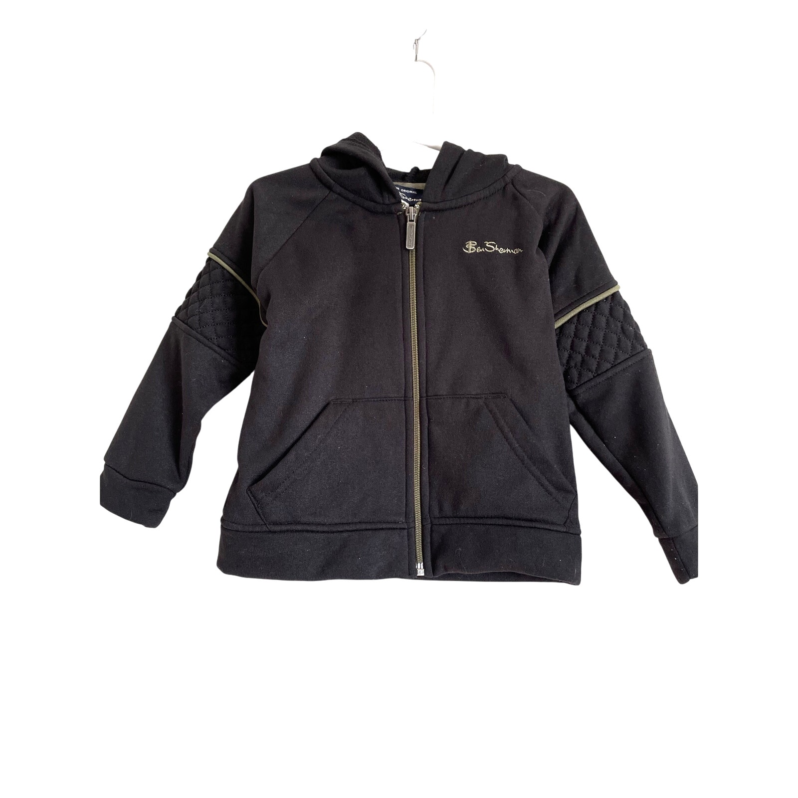 Ben Sherman Black Zip Hoodie Sweatshirt Quilted Solid Pockets Logo. Size 3t.